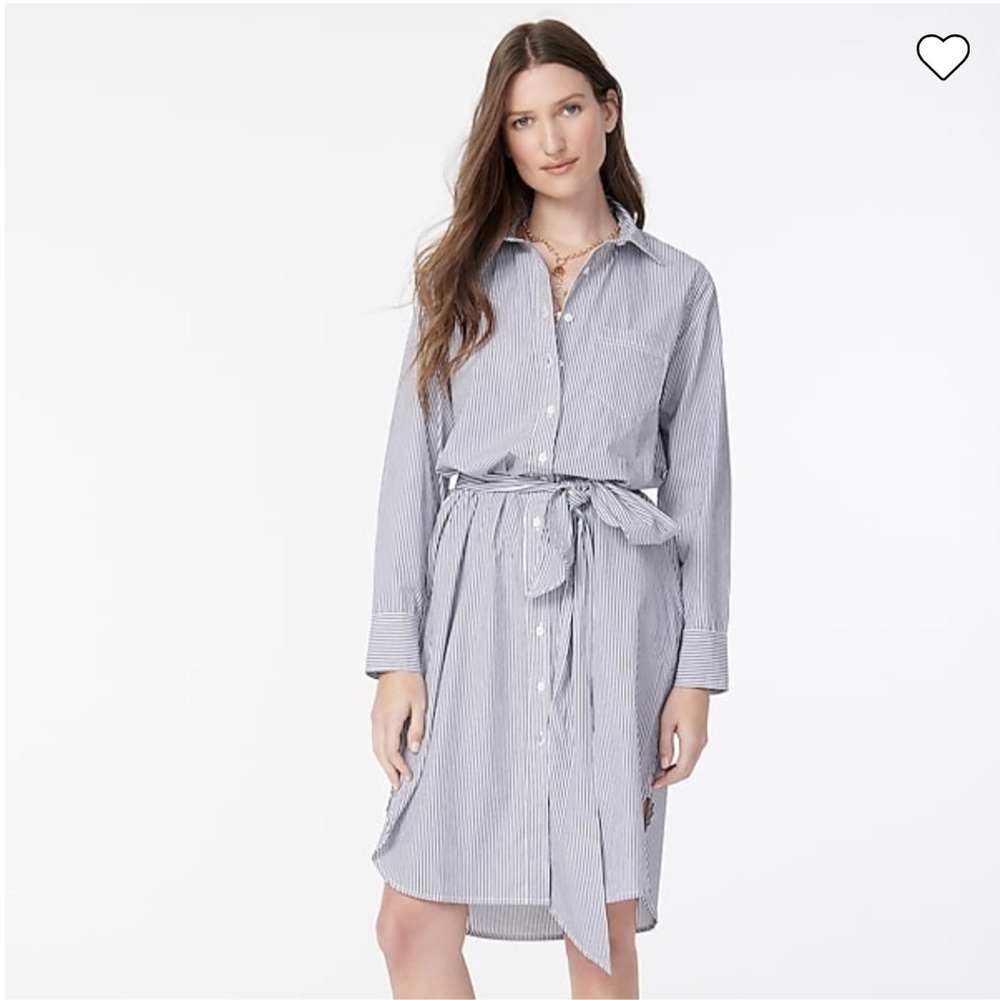 J. Crew Grey and White Striped Classic-Fit Crisp Cotton Poplin Mini Shirtdress 0